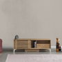 Hanah Home Soporte TV Roble 150x50x41cm, 1 Cajón, Patas Metal, Tablero Melamina 18mm Moderno Elegante Mueble Salón
